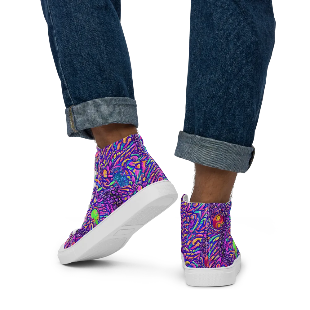 Psychedelic Bloom on Men's High Top Canvas Shoes — Back