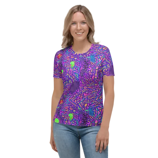 Psychedelic Bloom on a Women's Crew Neck T-Shirt