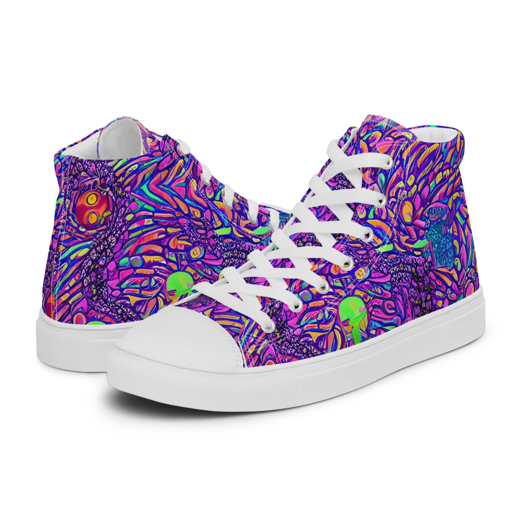 Psychedelic Bloom on Women's High Top Canvas Shoes — Left