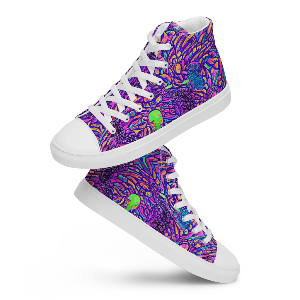 Psychedelic Bloom on Women's High Top Canvas Shoes — Front