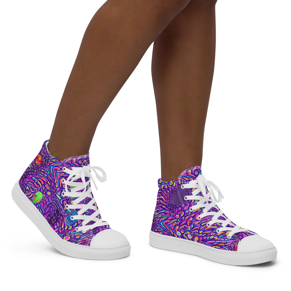 Psychedelic Bloom on Women's High Top Canvas Shoes — Right