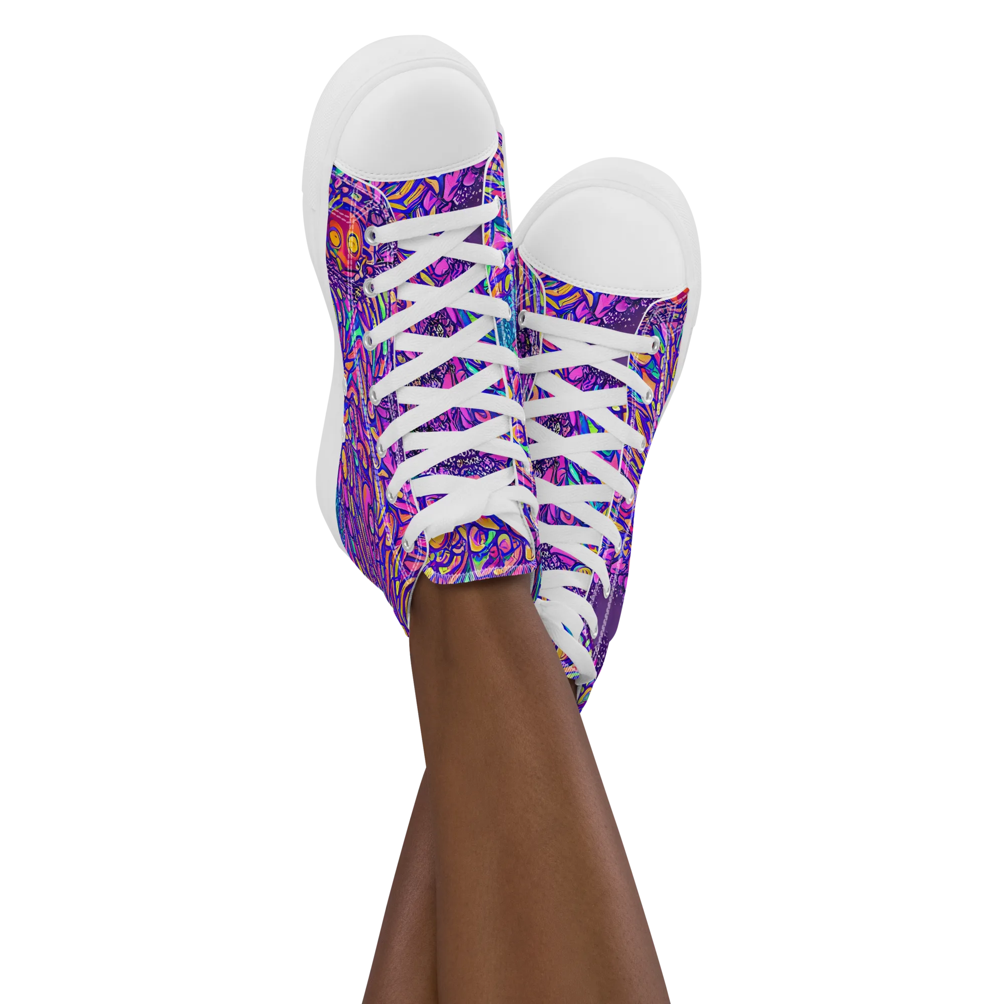 Psychedelic Bloom on Women's High Top Canvas Shoes — Front