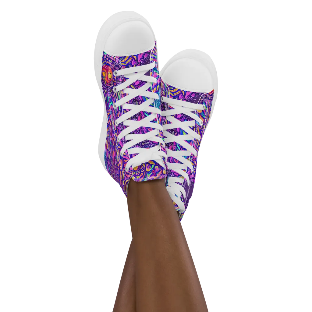 Psychedelic Bloom on Women's High Top Canvas Shoes — Front