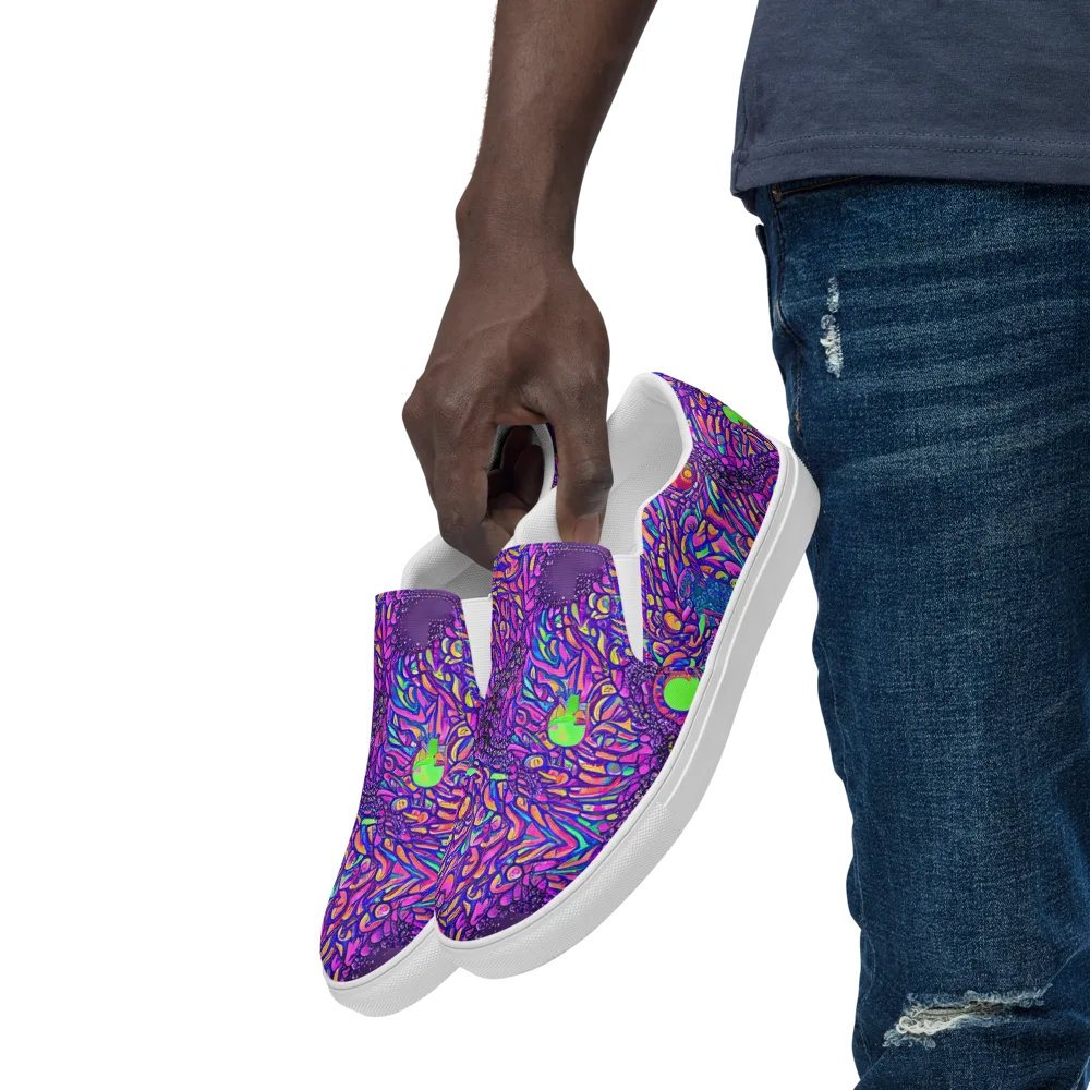 Psychedelic Bloom on Men's Slip-On Canvas Shoes — Left Front