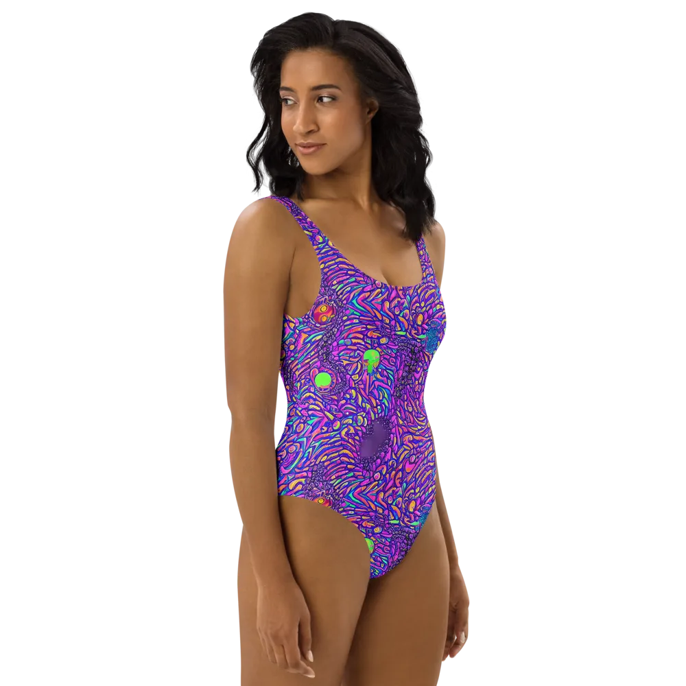 Psychedelic Bloom on One-Piece Swimsuit — Right