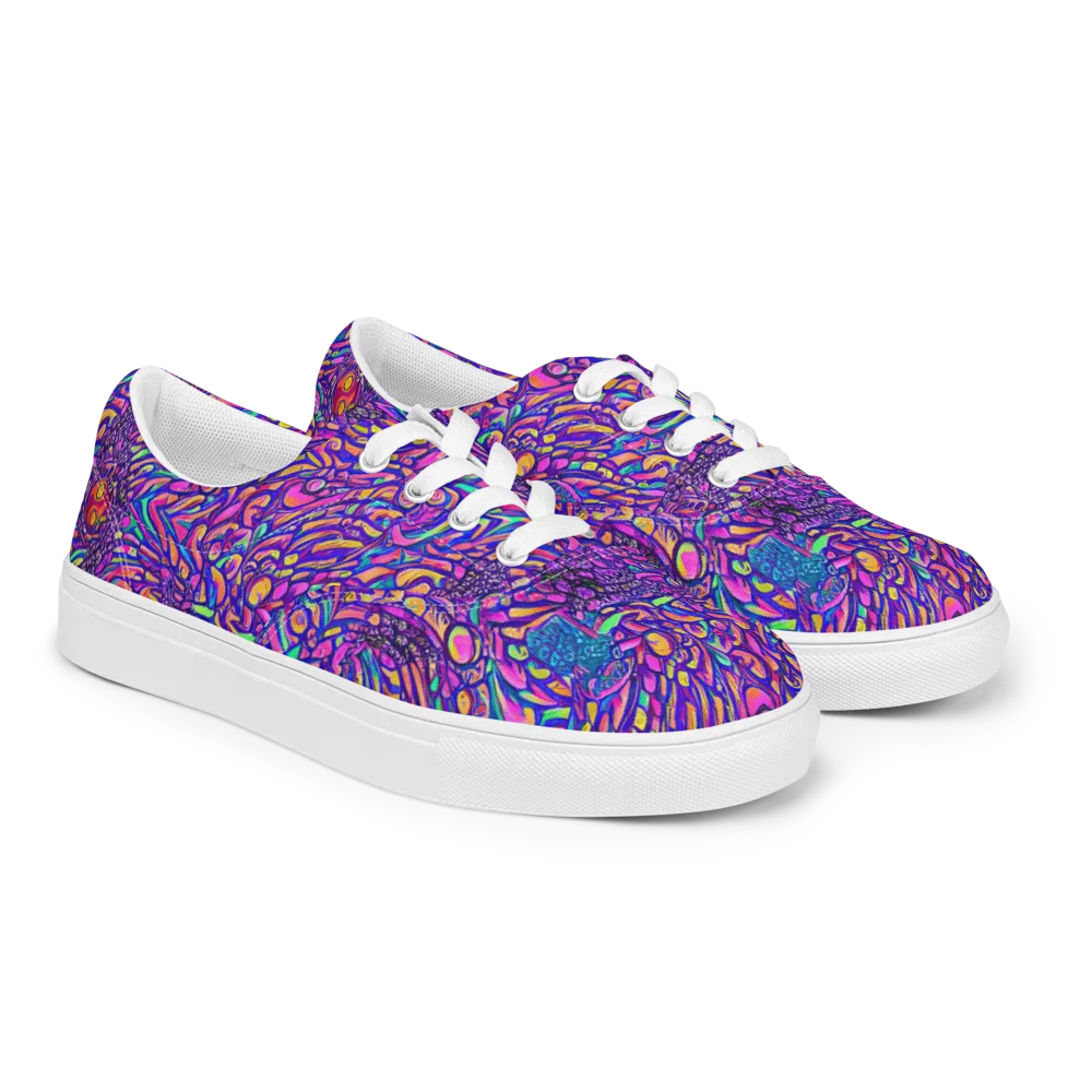 Psychedelic Bloom on Men's Lace-Up Canvas Shoes — Right Front