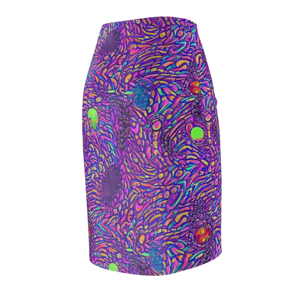 Psychedelic Bloom on Pencil Skirt — Back Side