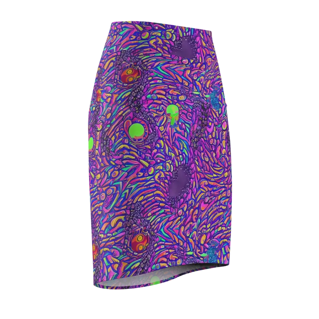 Psychedelic Bloom on Pencil Skirt — Front Side