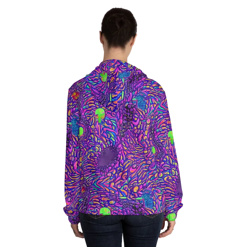 Psychedelic Bloom on Women's Full-Zip Hoodie — Back On Person