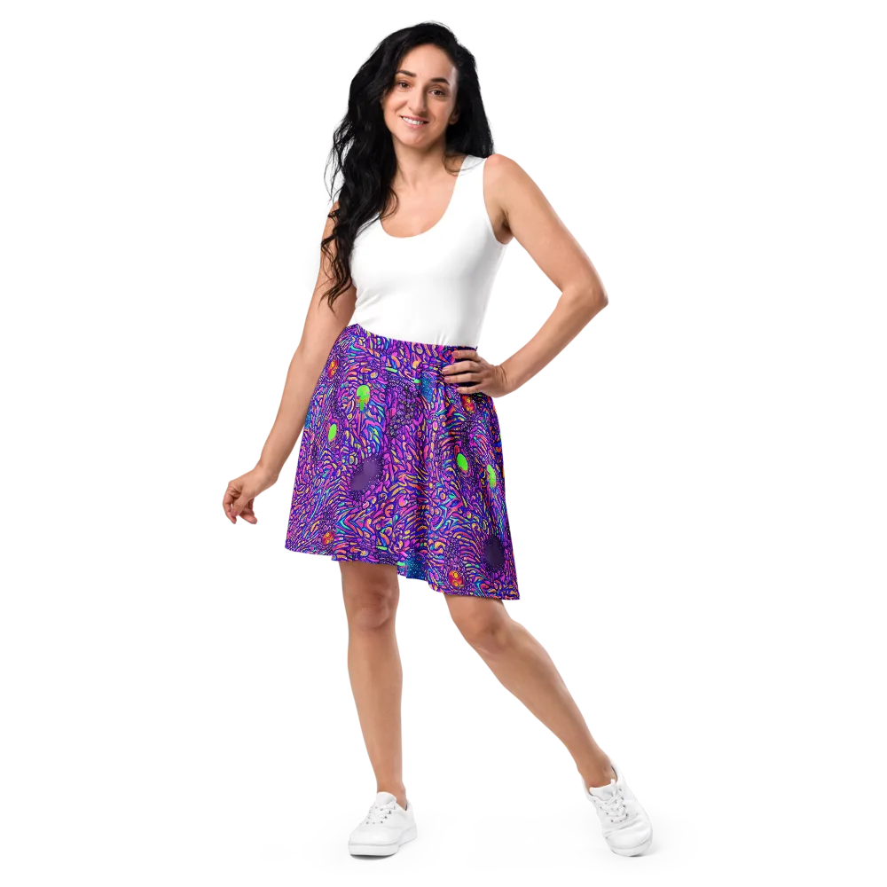 Psychedelic Bloom on Skater Skirt — Front