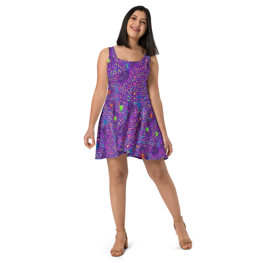 Psychedelic Bloom on Skater Dress — Front