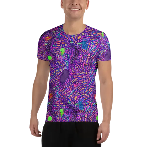 Psychedelic Bloom on a Men's Athletic T-Shirt