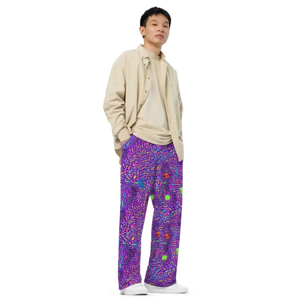 Psychedelic Bloom on Wide-Leg Pants — Right Front