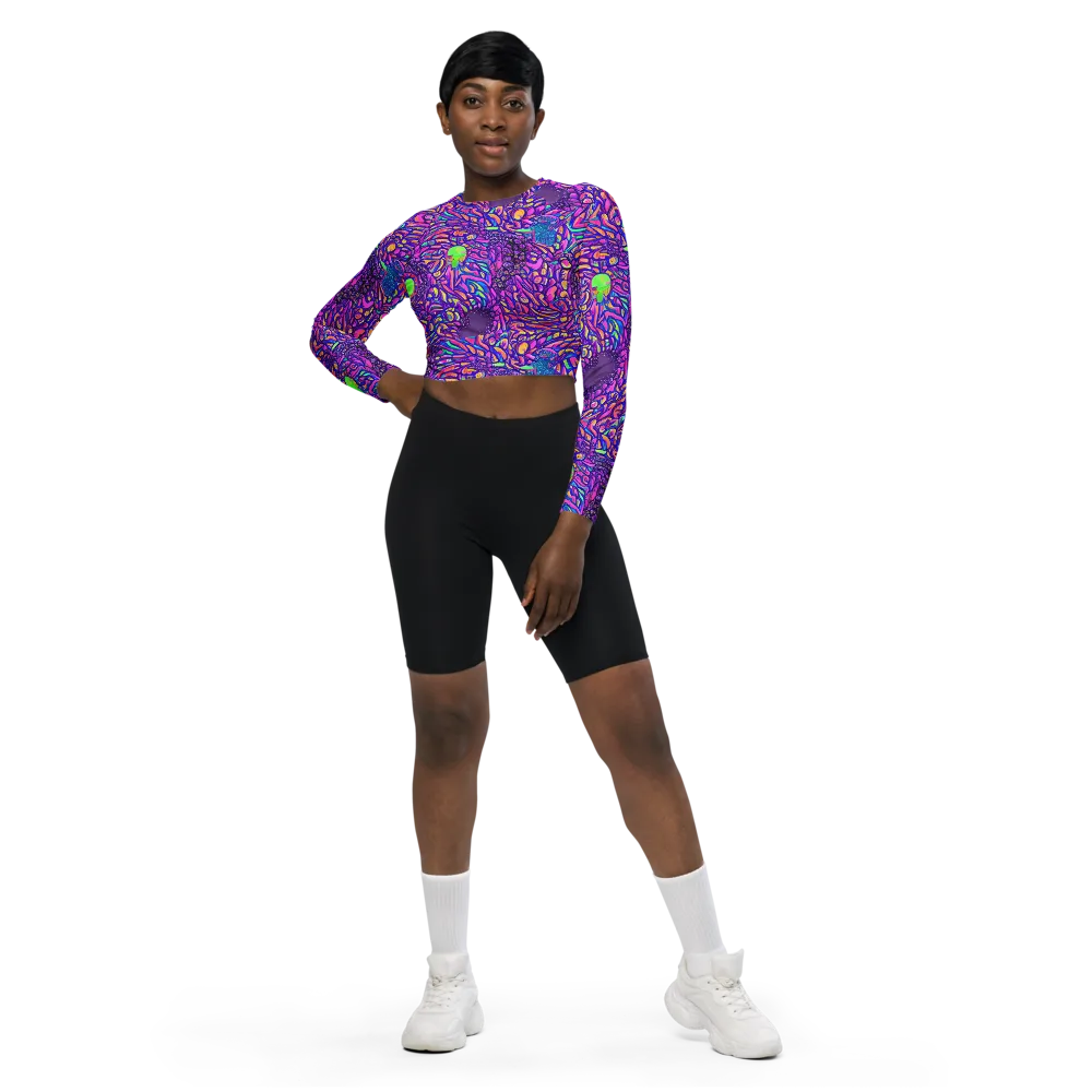 Psychedelic Bloom on Long Sleeve Crop Top — Front