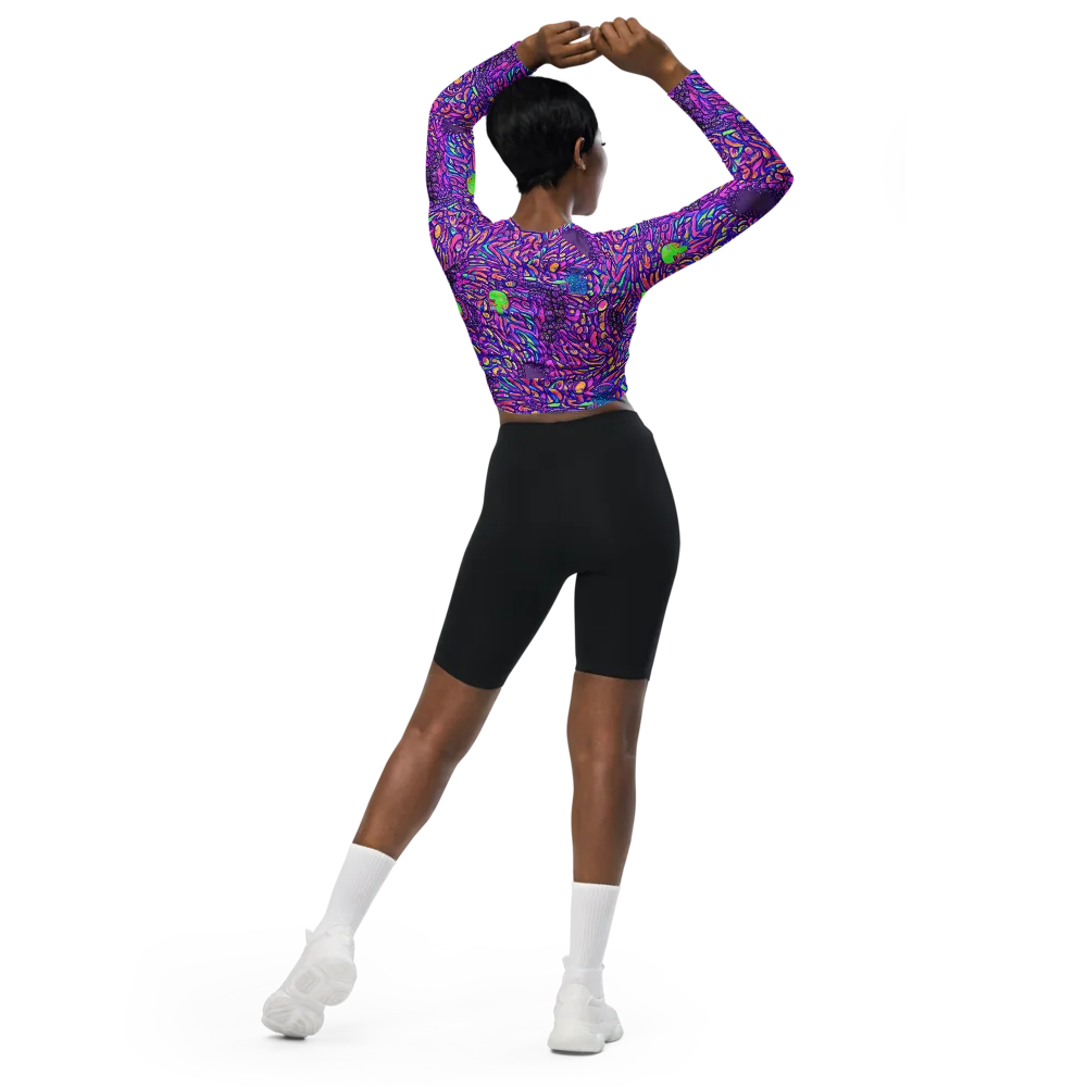 Psychedelic Bloom on Long Sleeve Crop Top — Back