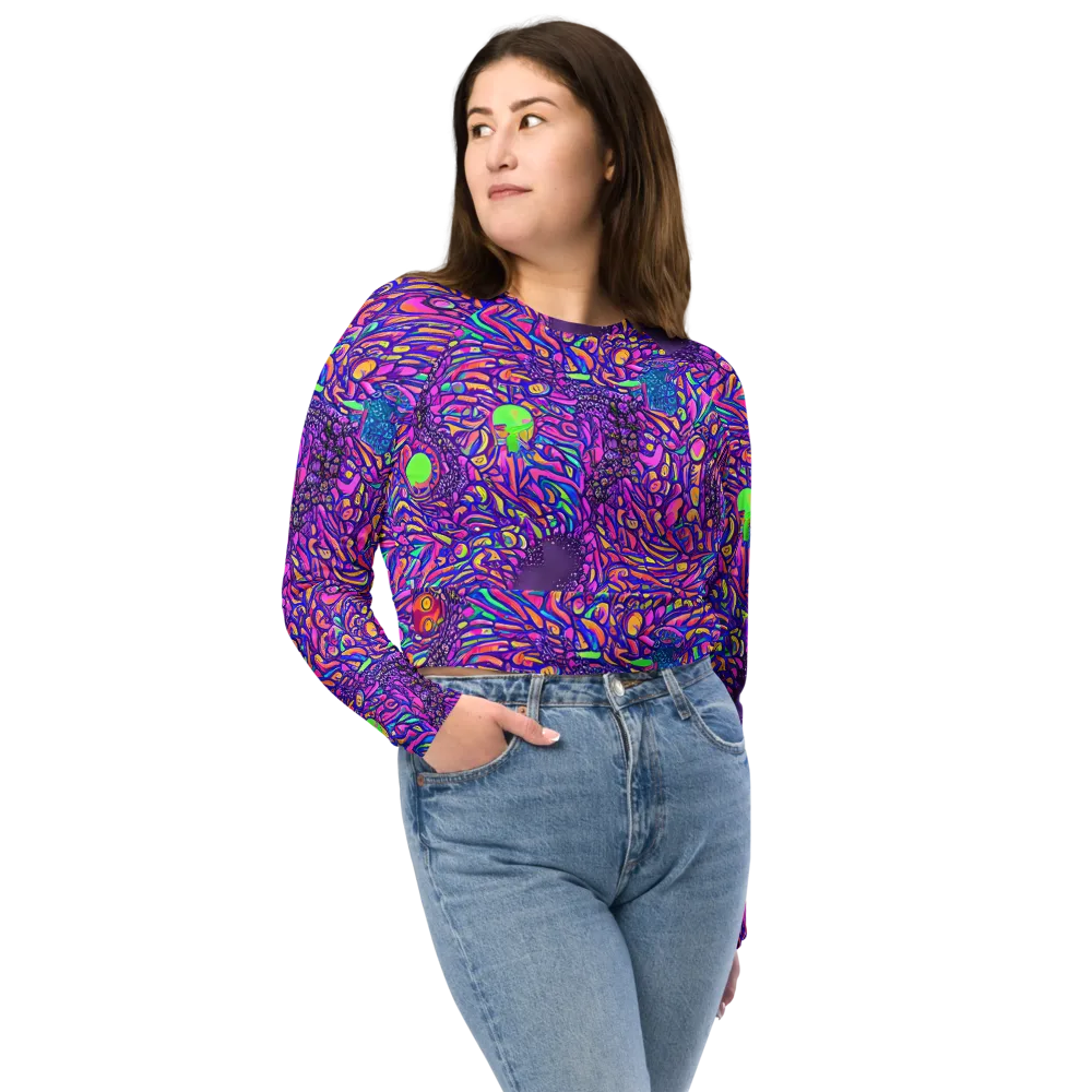 Psychedelic Bloom on Long Sleeve Crop Top — Front