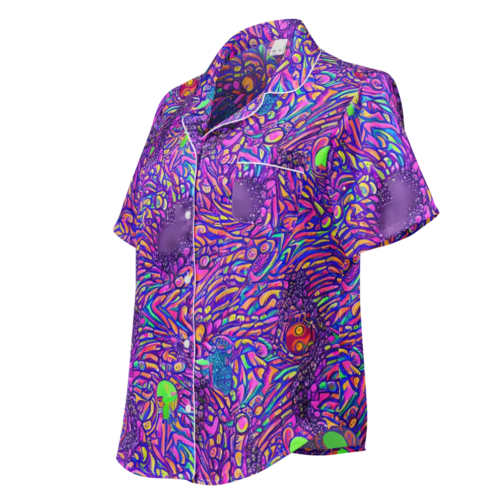 Psychedelic Bloom on Women's Short Sleeve Pajama Top — Left Front