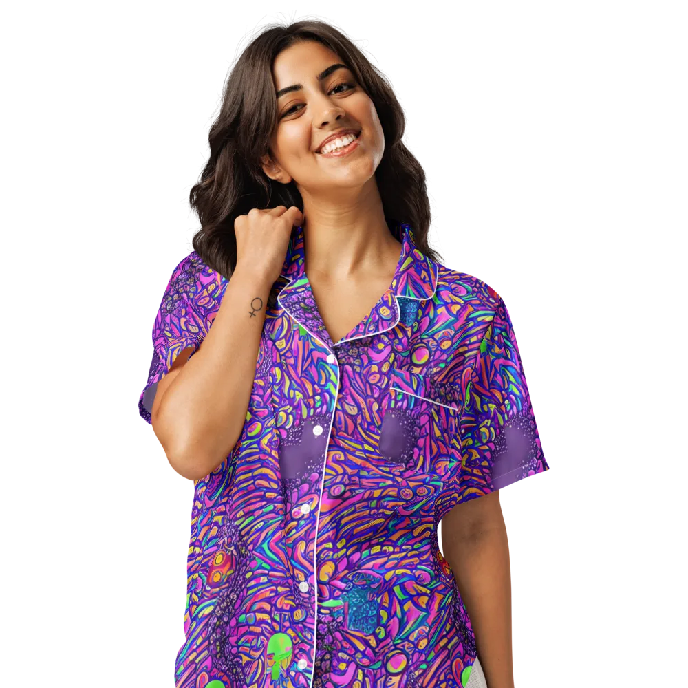 Psychedelic Bloom on Women's Short Sleeve Pajama Top — Front