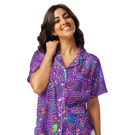 Psychedelic Bloom on a Women's Short Sleeve Pajama Top