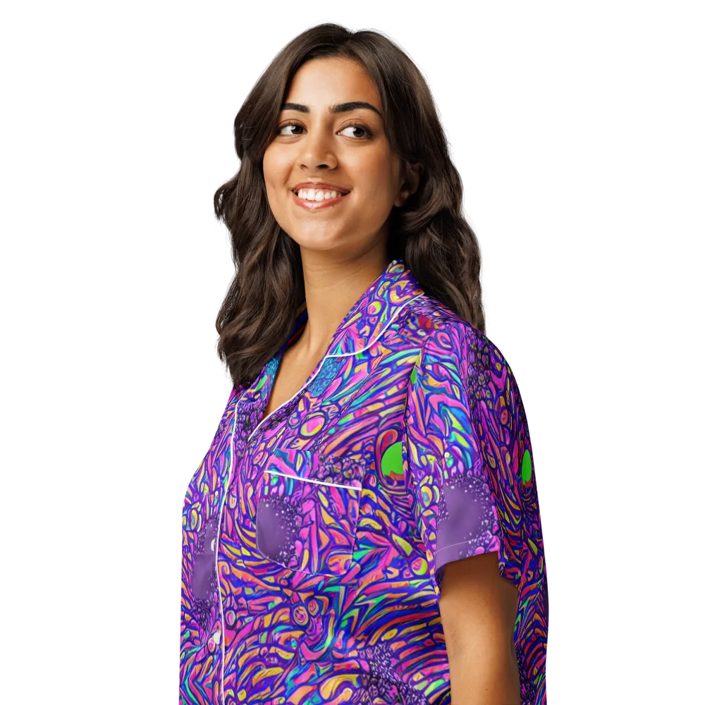 Psychedelic Bloom on Women's Short Sleeve Pajama Top — Left Front