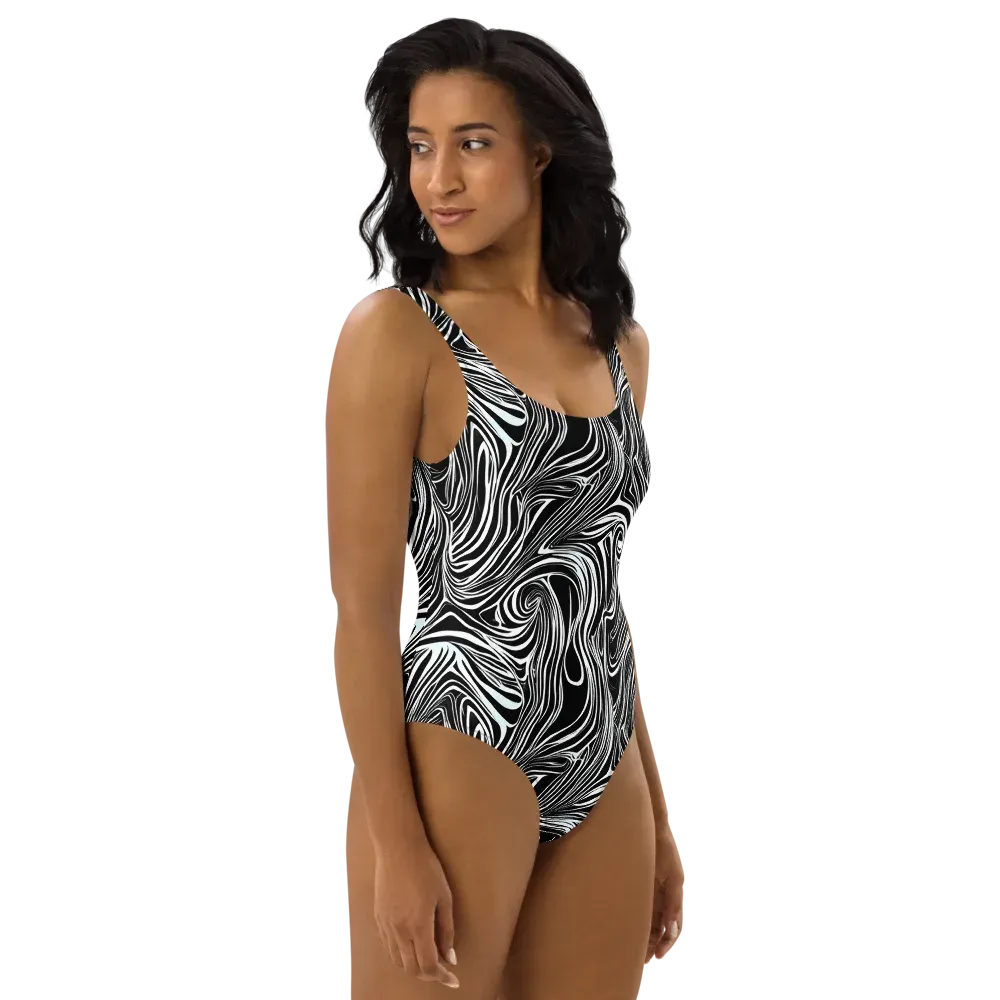 Ivory Vortex on One-Piece Swimsuit — Right