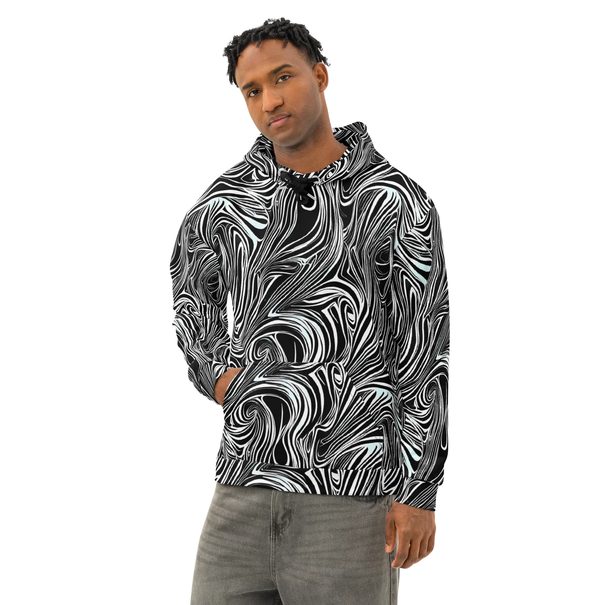 Ivory Vortex on Cotton Hoodie — Left Front
