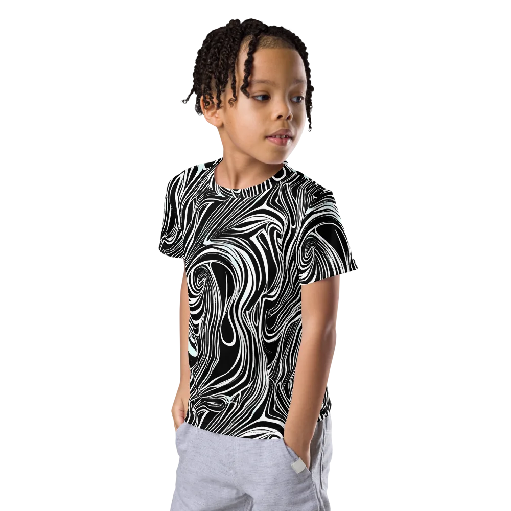 Ivory Vortex on Kids Crew Neck T-Shirt — Left Front