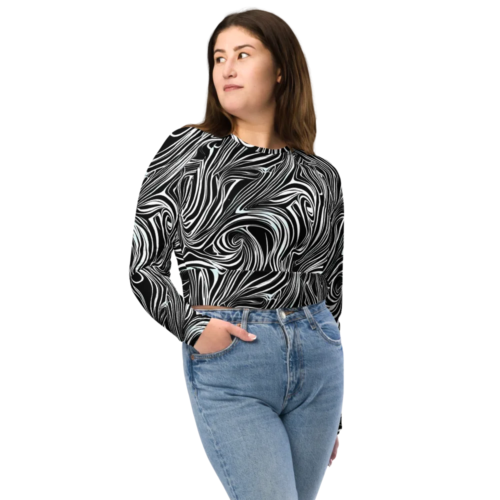 Ivory Vortex on Long Sleeve Crop Top — Front
