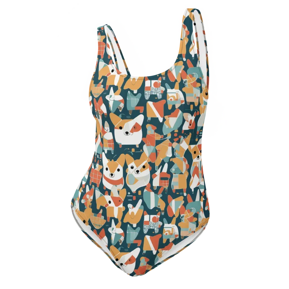 Mod Cats on One-Piece Swimsuit — Front