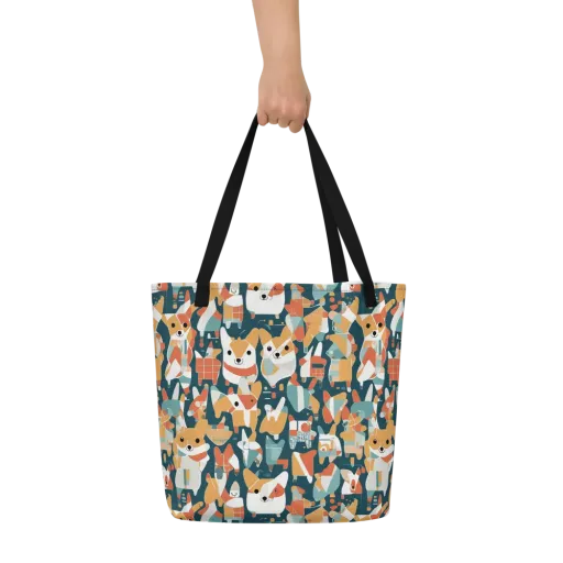 Mod Cats on a Large Tote Bag W/ Pocket