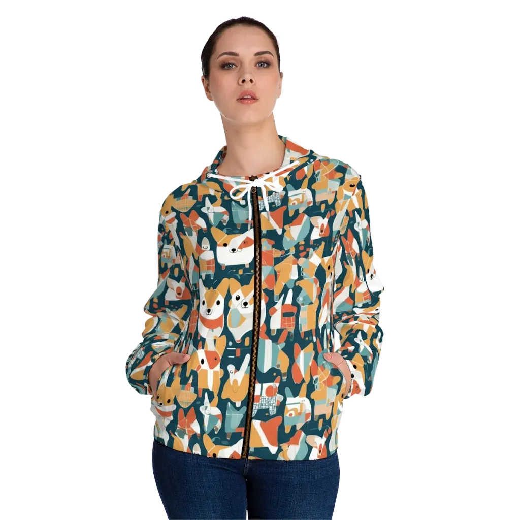 Mod Cats on Women's Full-Zip Hoodie — Front On Person