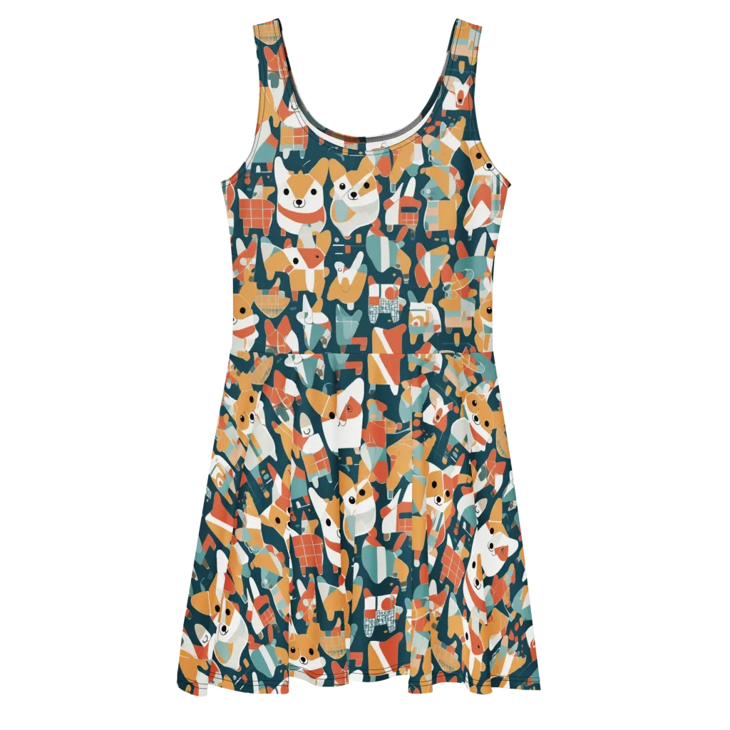 Mod Cats on Skater Dress — Front