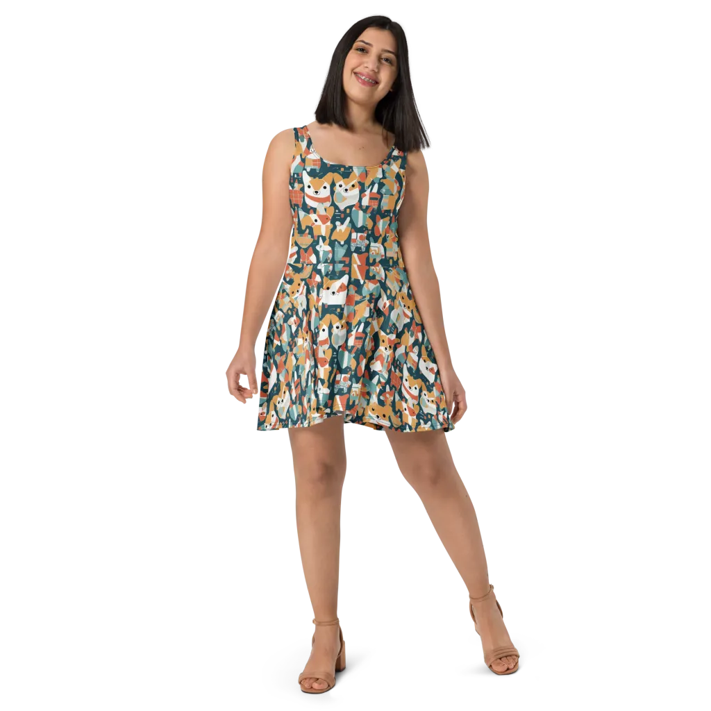 Mod Cats on Skater Dress — Front