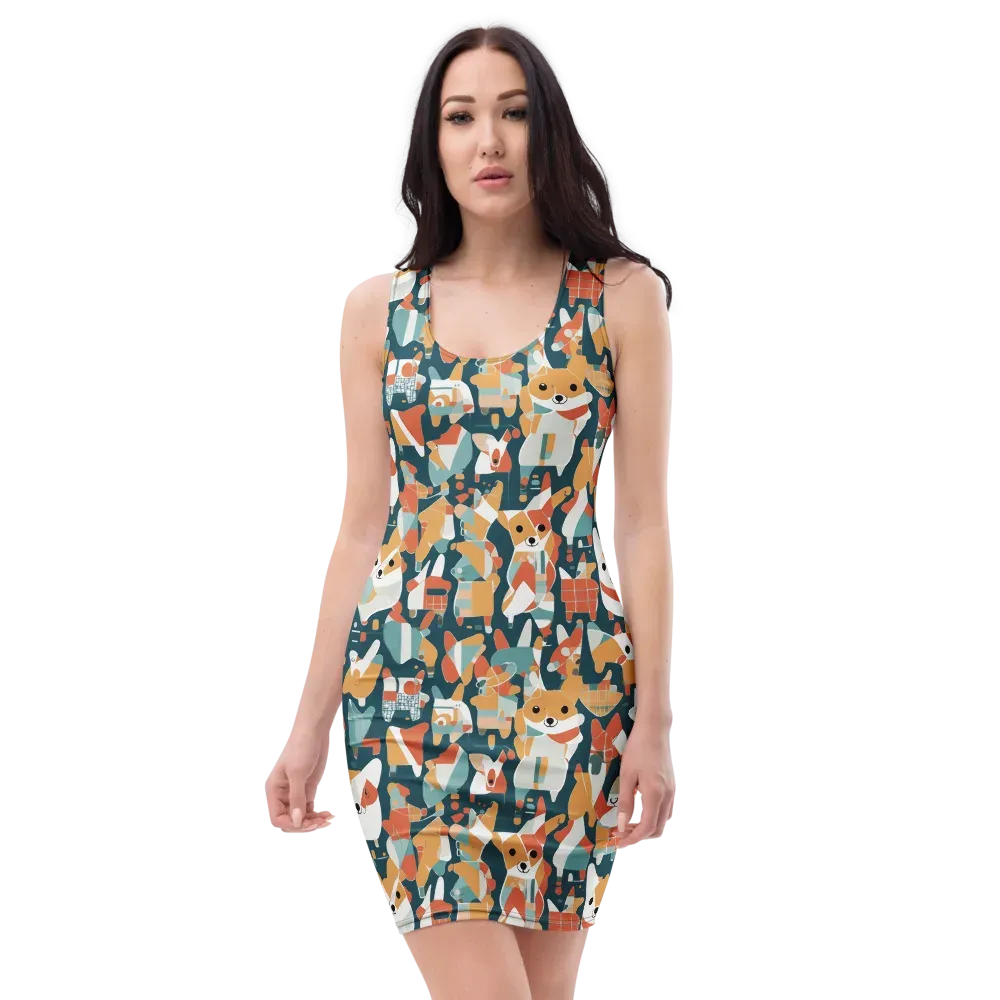 Mod Cats on Bodycon Dress — Front