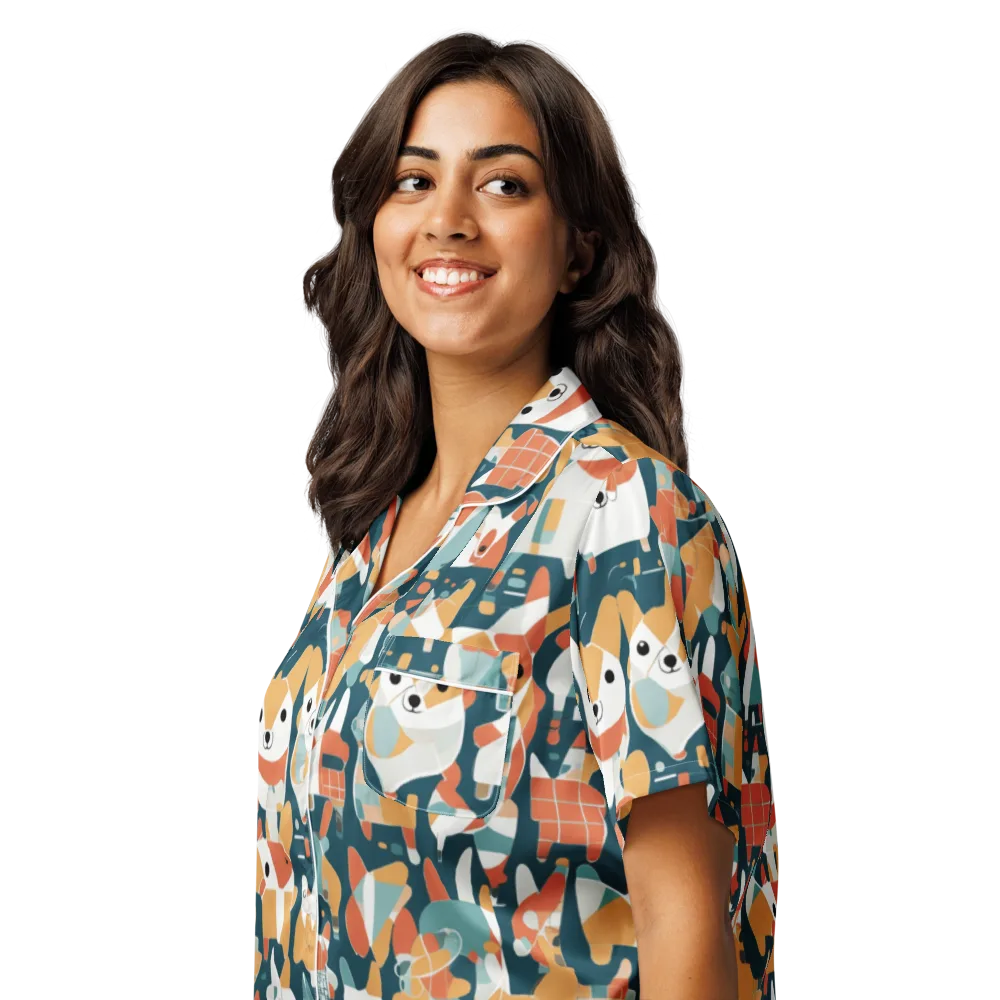 Mod Cats on Women's Short Sleeve Pajama Top — Left Front