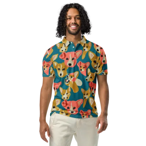 Coral Canines on a Men's Slim Fit Polo Shirt