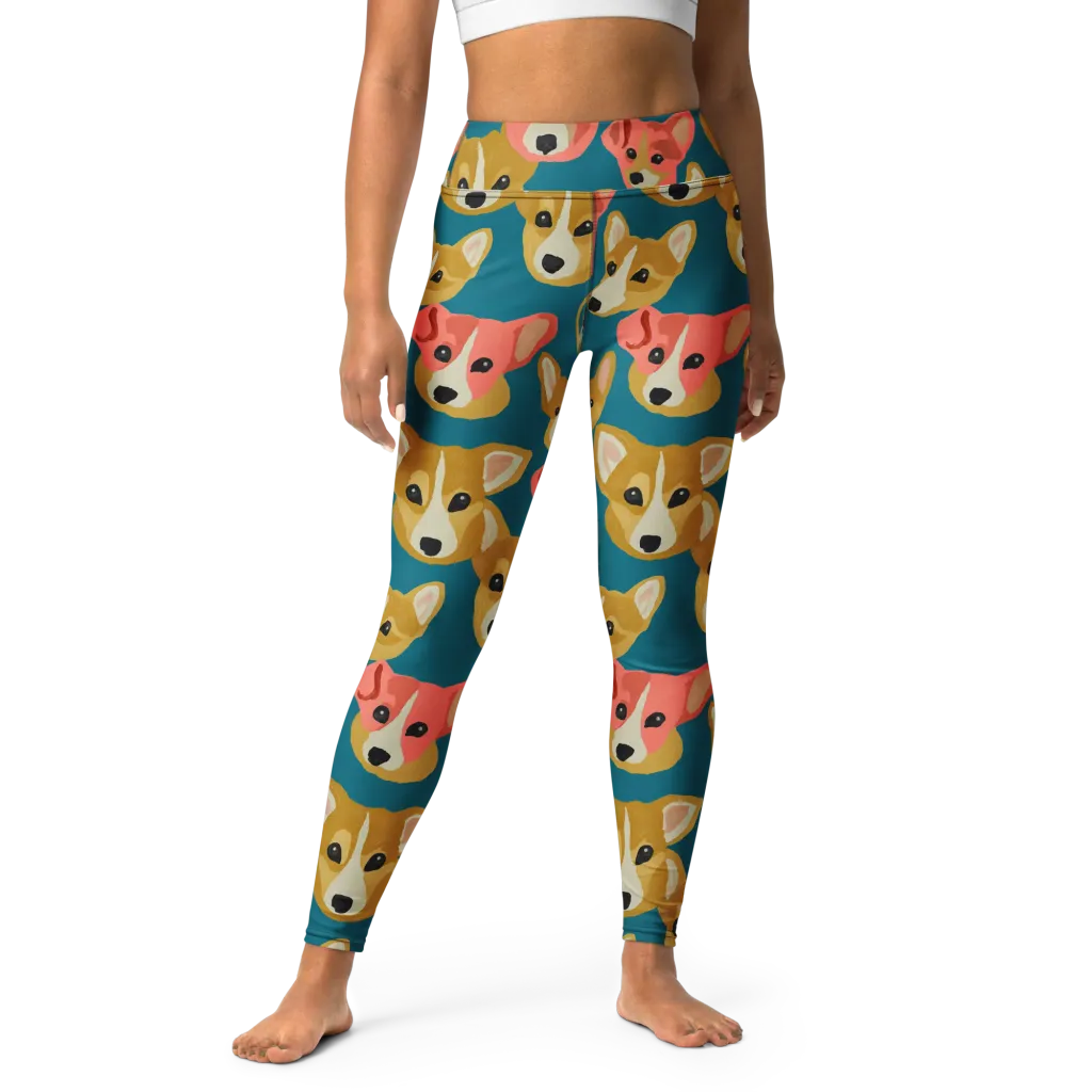 Coral Canines on Yoga Leggings — Front