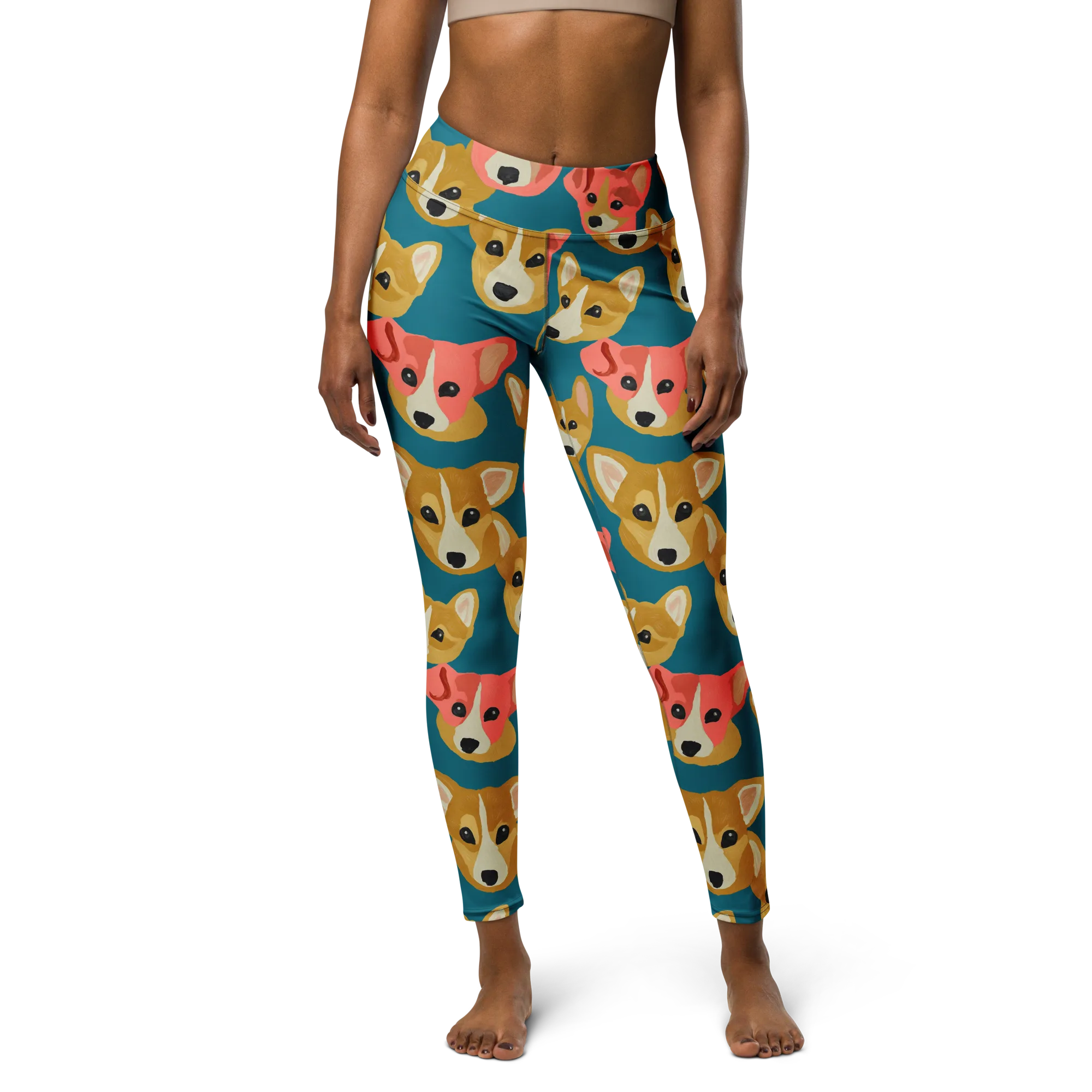 Coral Canines on Yoga Leggings — Front