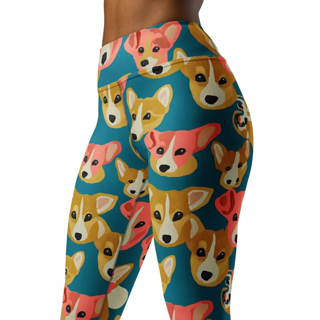 Coral Canines on Yoga Leggings — Left Front