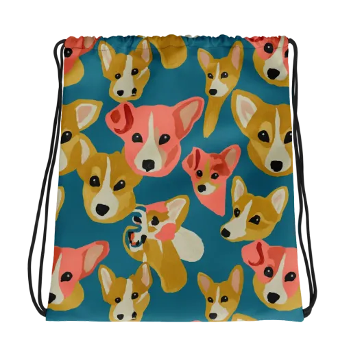 Coral Canines on a Drawstring Bag