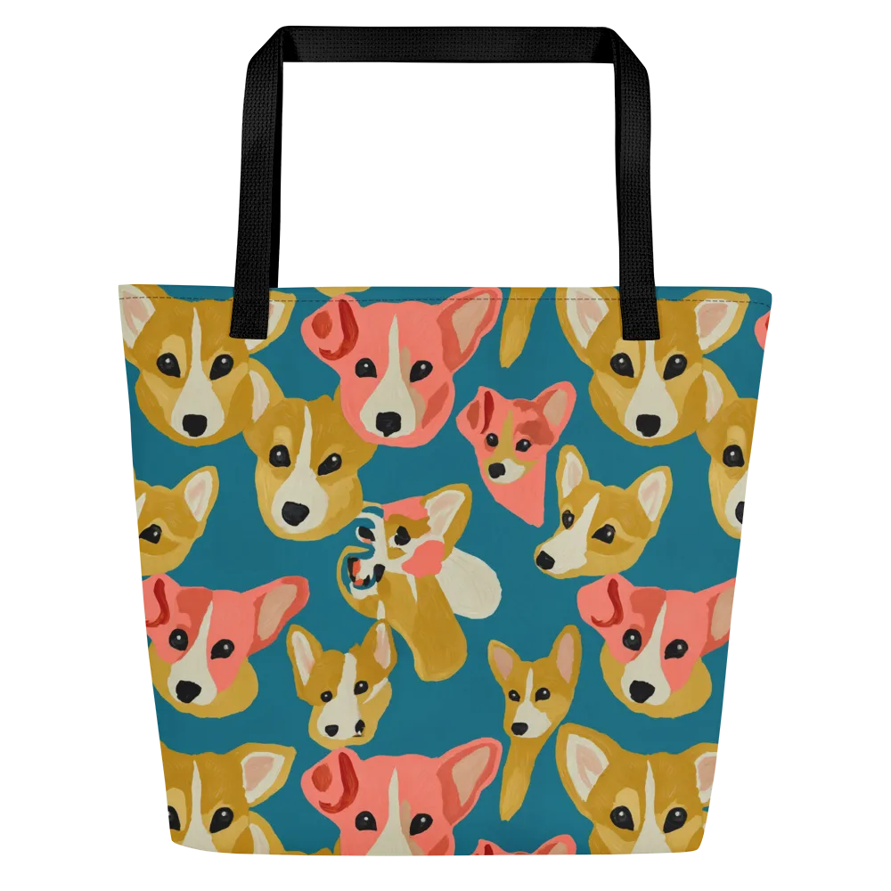 Coral Canines on Large Tote Bag W/ Pocket — Front