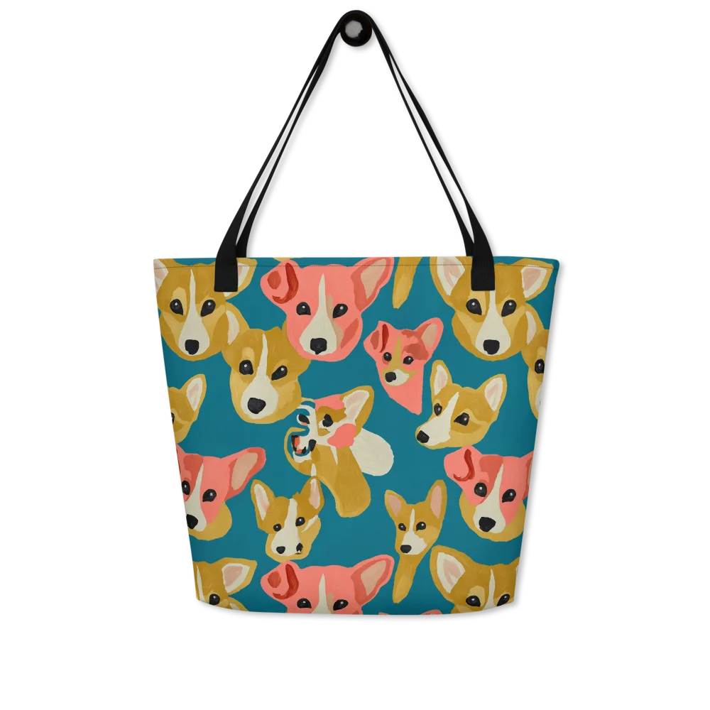 Coral Canines on Large Tote Bag W/ Pocket — Front