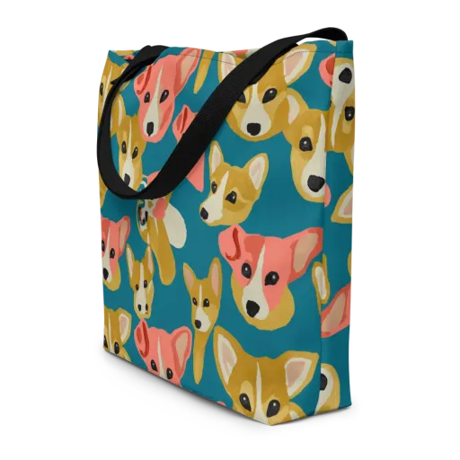 Coral Canines on a Large Tote Bag W/ Pocket