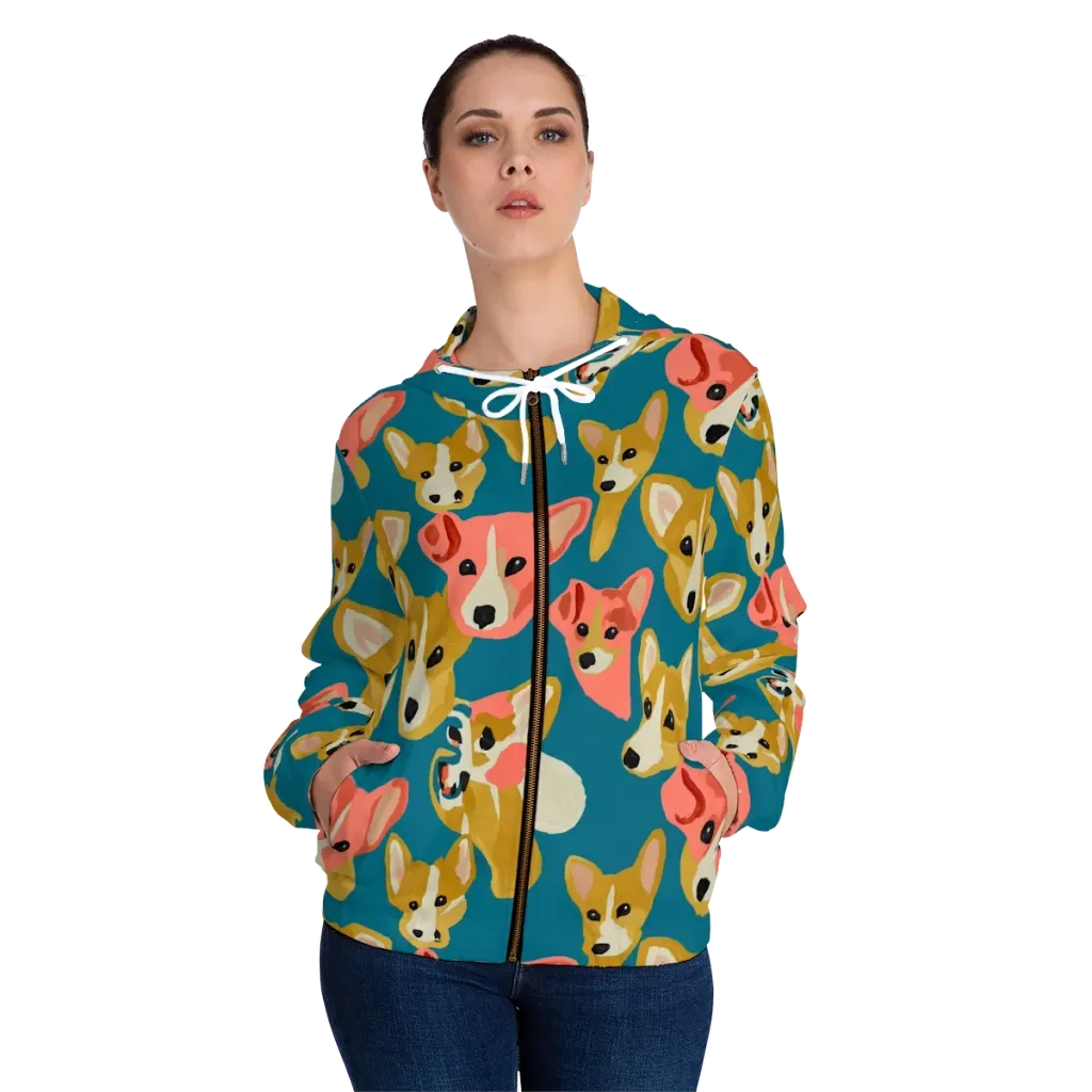 Coral Canines on Women's Full-Zip Hoodie — Front On Person