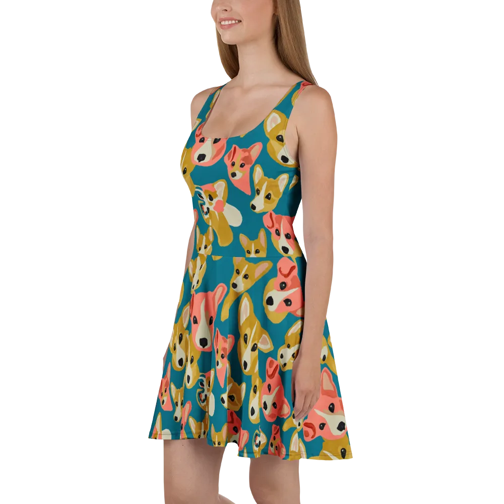Coral Canines on Skater Dress — Left