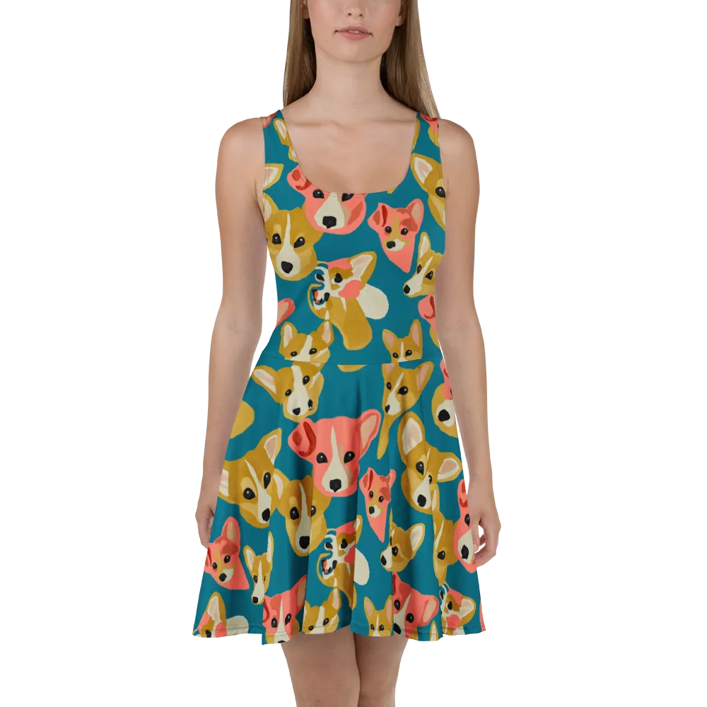 Coral Canines on Skater Dress — Front