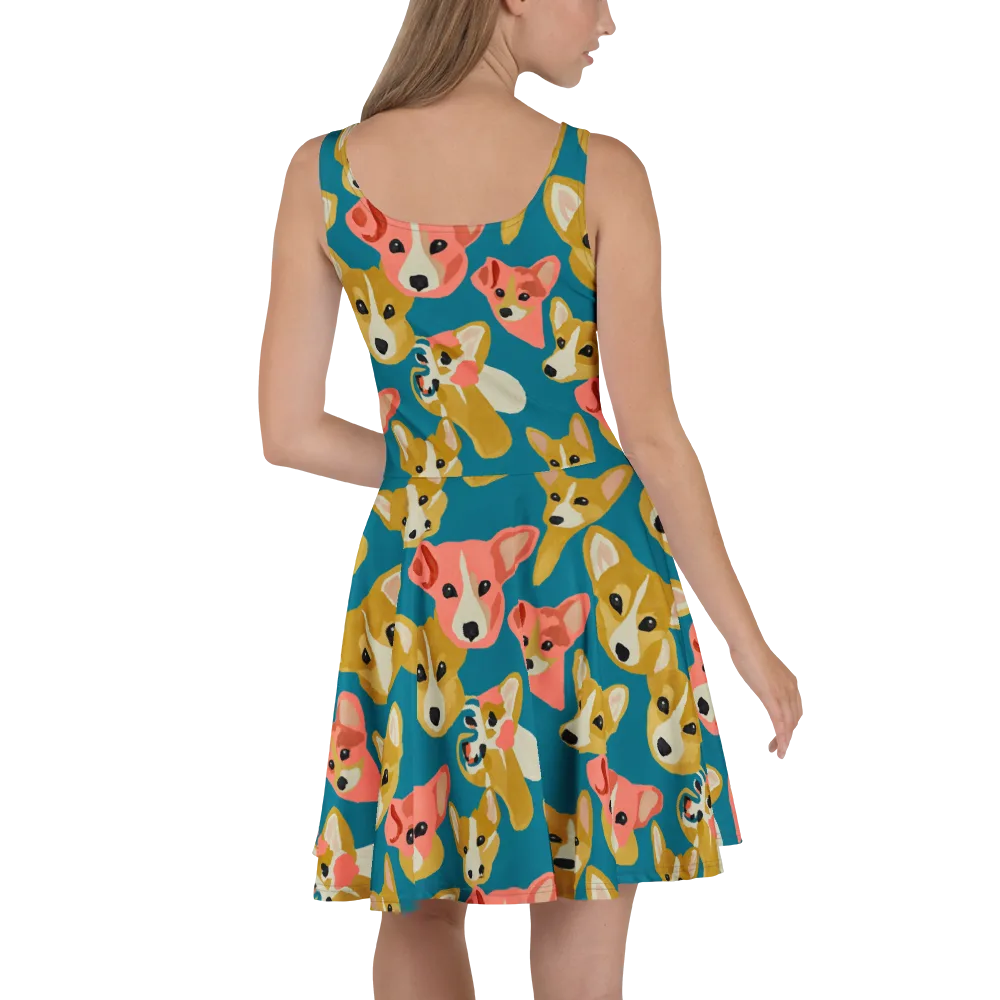 Coral Canines on Skater Dress — Back