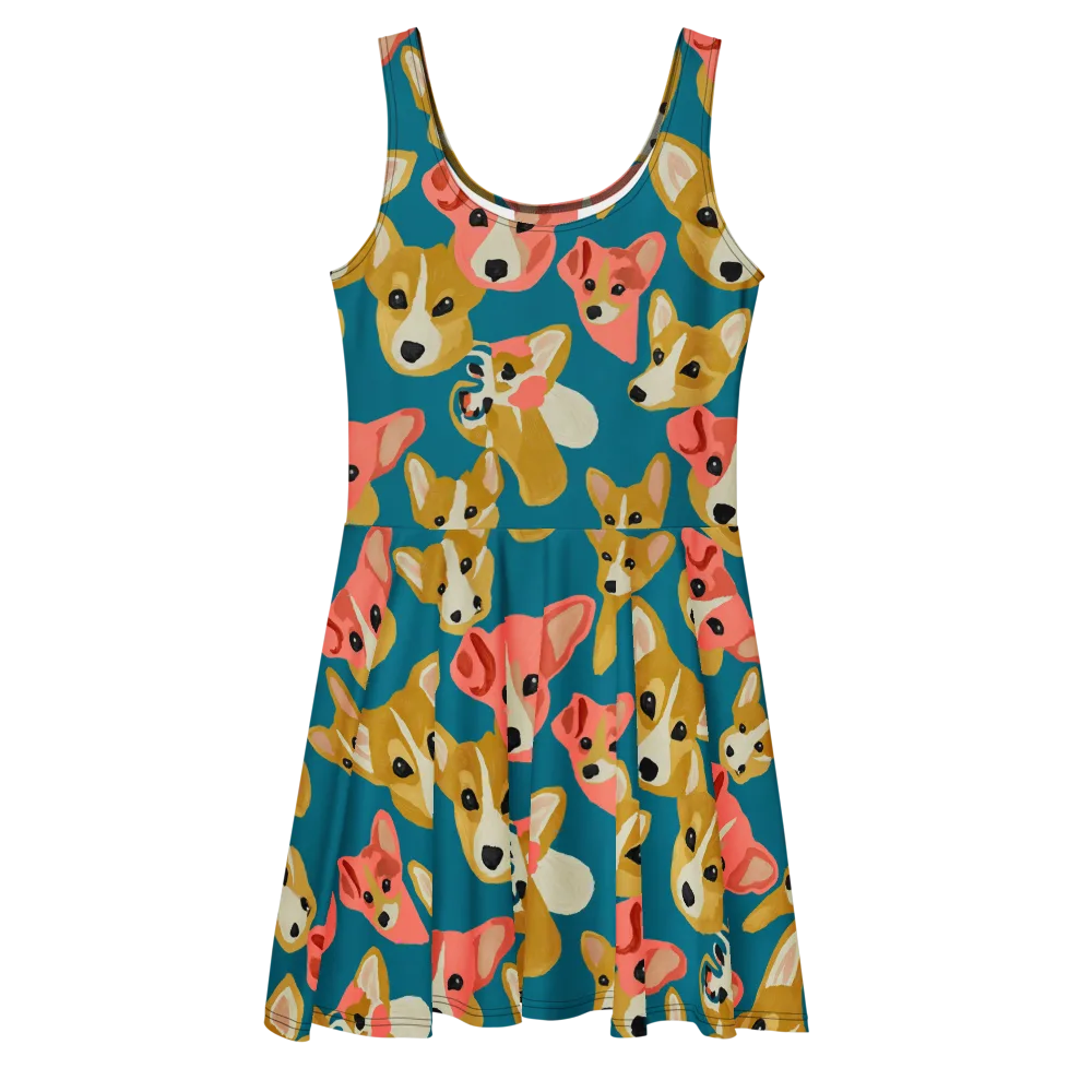 Coral Canines on Skater Dress — Front