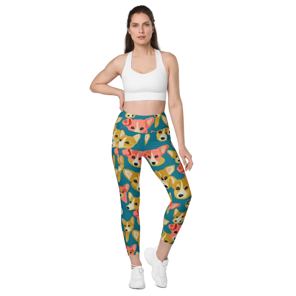 Coral Canines on Leggings with Pockets — Front