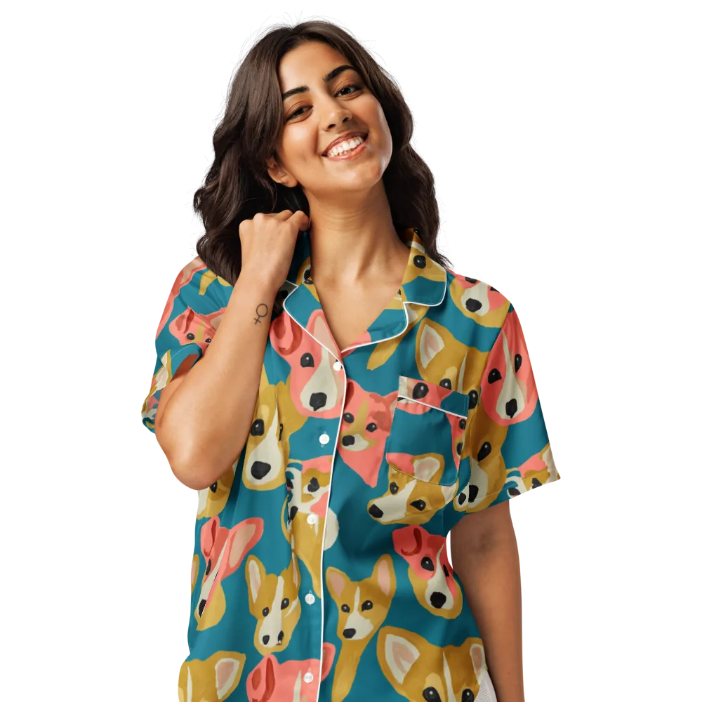 Coral Canines on Women's Short Sleeve Pajama Top — Front